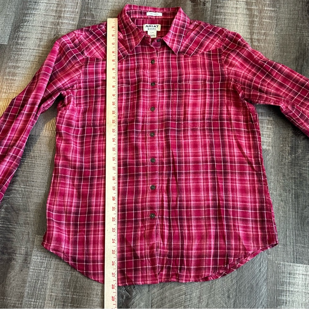 Ariat Shirt Women’s Large Red Plaid Relaxed Fit‎ Western Button Down Long Sleeve - Picture 5 of 11